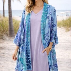 Floral Blue and Purple Swim Cover-Up